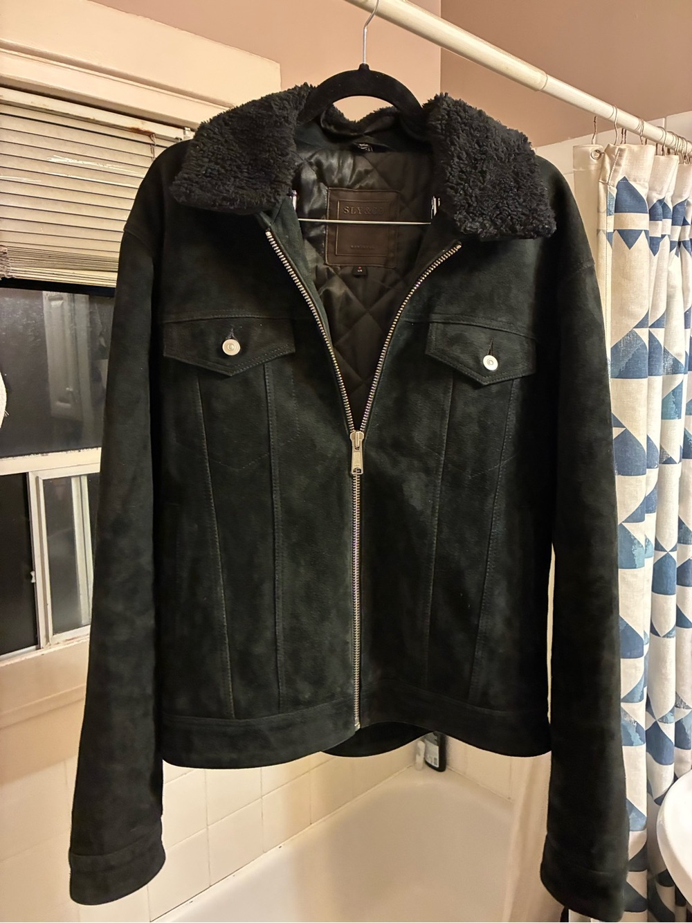 Men's Black Sherpa-Collar Bomber Jacket